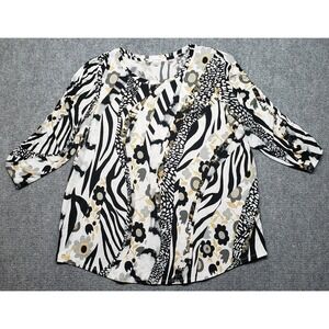 Erin London Blouse Womens L Multicolor Floral Zebra Leopard Print 3/4 Sleeve New